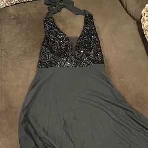 Elegant Black Sequin Halter Dress